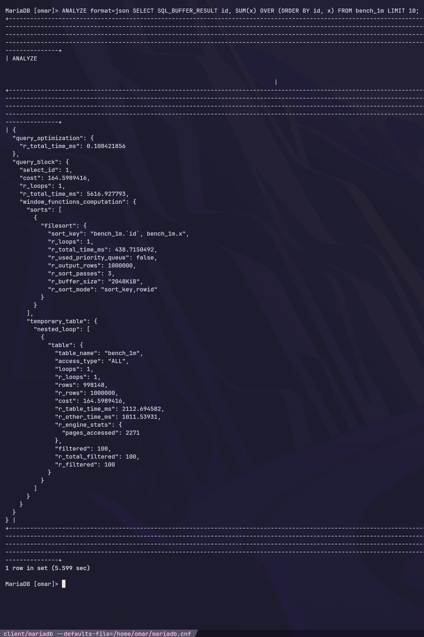 Materialized analyze with a filesort