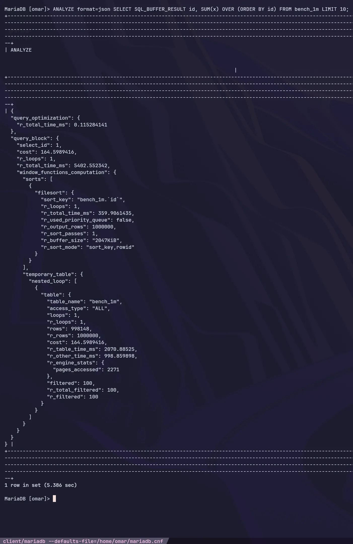 Materialized analyze with an index