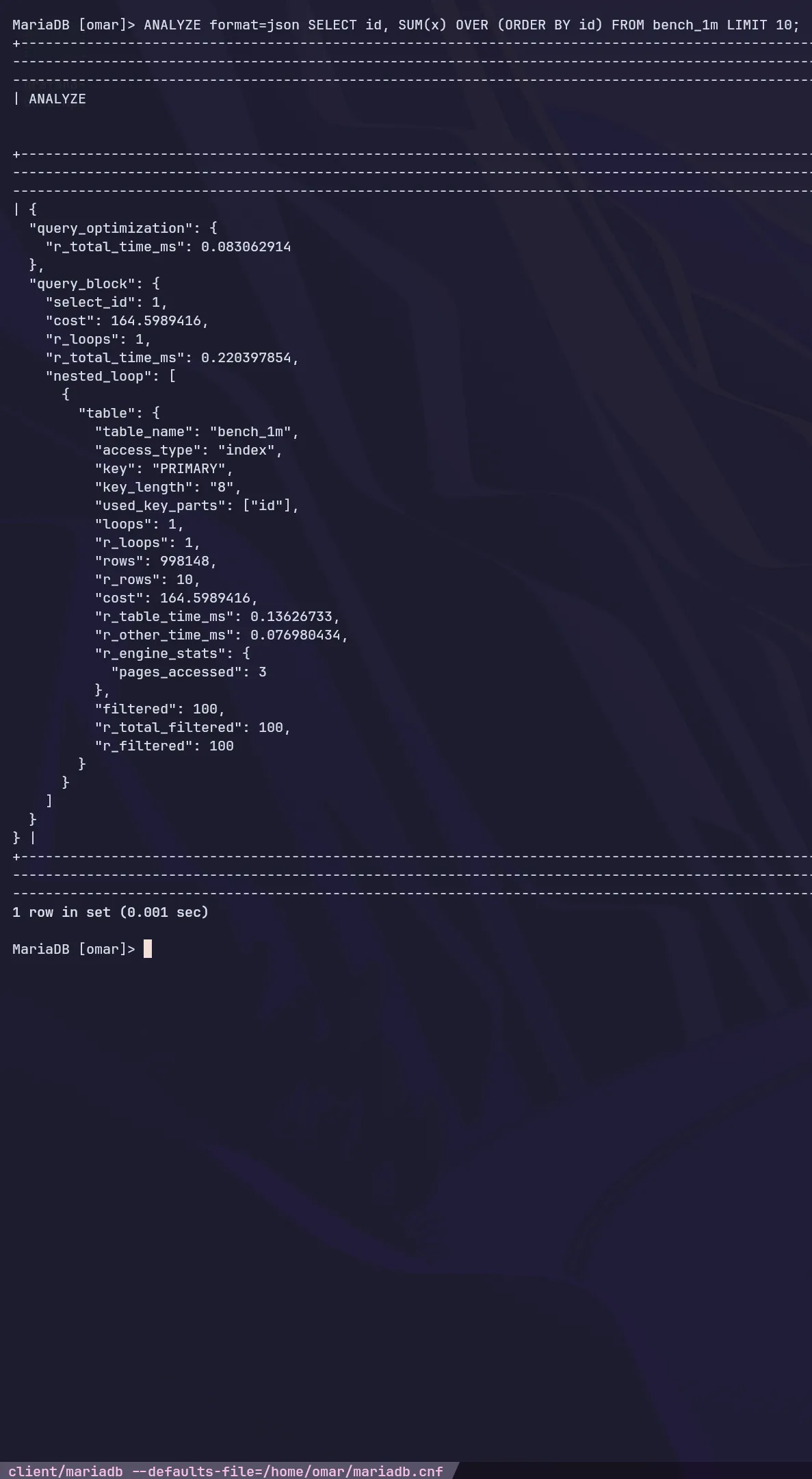 Streamed analyze with an index